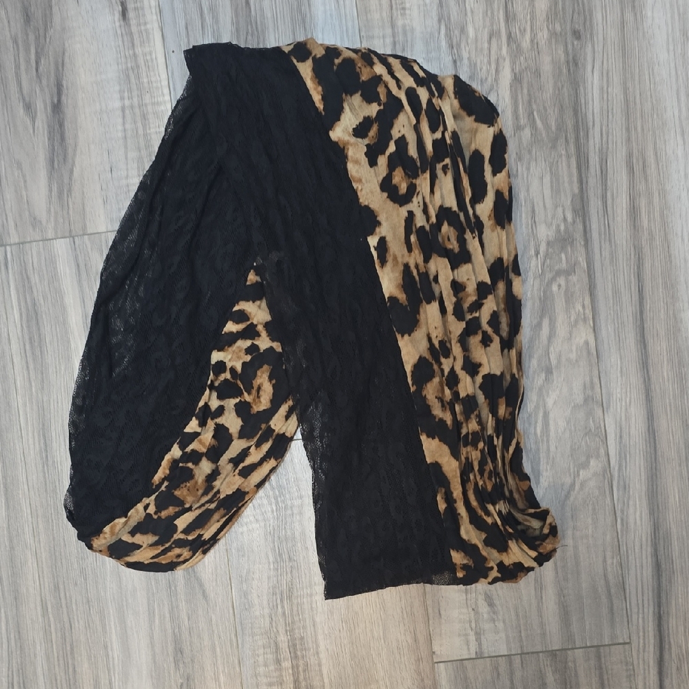 Leopard Print and Black Lace Infinity Scarf